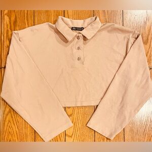 Zara women’s cropped, 3 button top, 3/4 length sleeve, medium, tan color